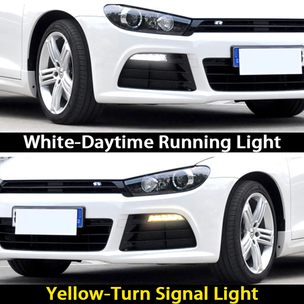 For VW Volkswagen Scirocco R Line 2010-2014 LED Daytime Running Lights White Fog Lamp Yellow Turn Signal Car Accessories