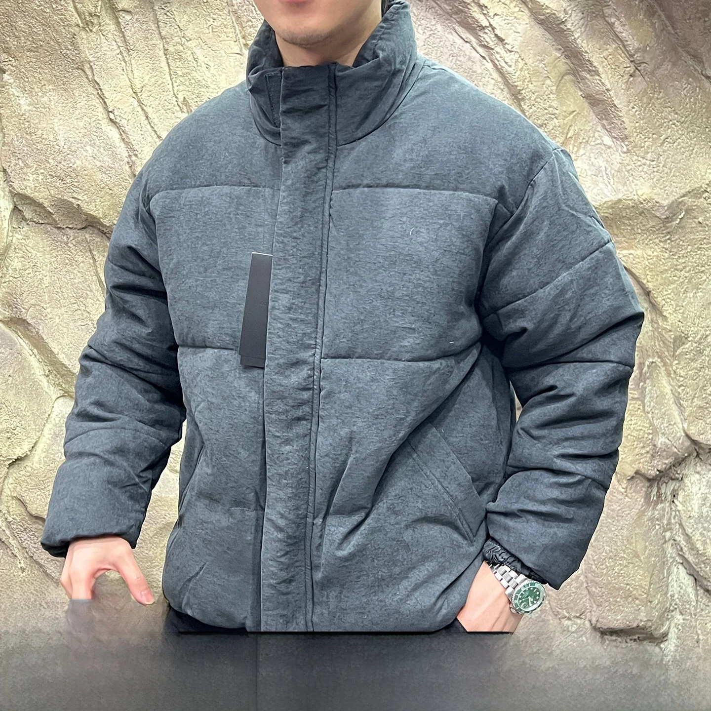 

Thiened Cotton Jaet for Men Retro Sle Autumn Winter Pure Color Loose Fit Stand Collar Warmth And Comfortable Velvet Touch
