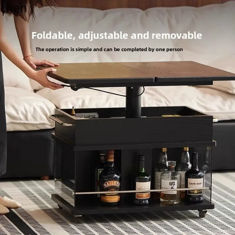 DSA Mobile Lifting Coffee Table Solid Wood Home Living Room Multi-Functional Folding Simple Modern Sofa Side Cabinet