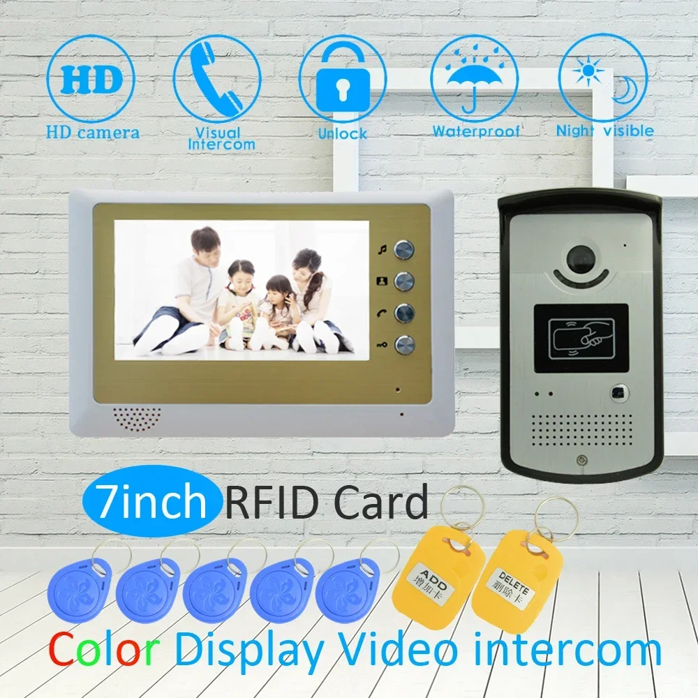 

1Set 1 Camera To 1 Screen Wire Video Door Phone Intercom System for Visitor 7 Inch Color Screen RFID Card Unlock Door Bell