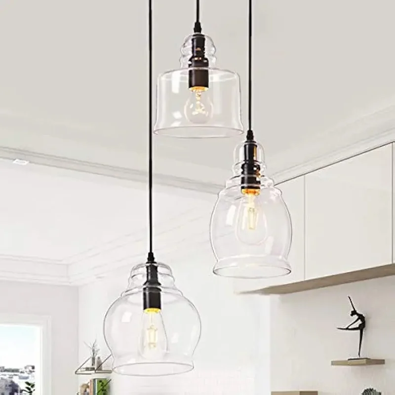 

Modern Glass Globe Pendant Light, 3-Light Linear Chandelier for Kitchen Island, Stylish Barn-Inspired Hanging Fixture
