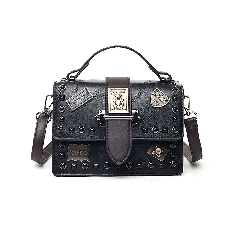 Women Handbag Retro Small Bear Badge Rivets Flap Satchels Luxury Designer Bag Female Shoulder Crossbody Bags Handheld Small Bags