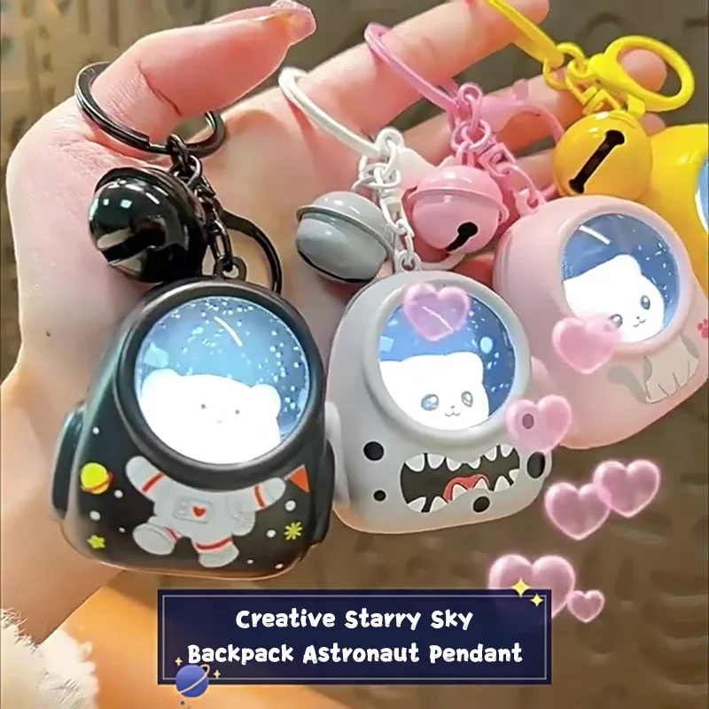 Cute Keychains Glowing Night Light Astronaut Cat Schoolbag Kawaii Bags Charm Decorative Pendants Accessories Gift Girs 2025