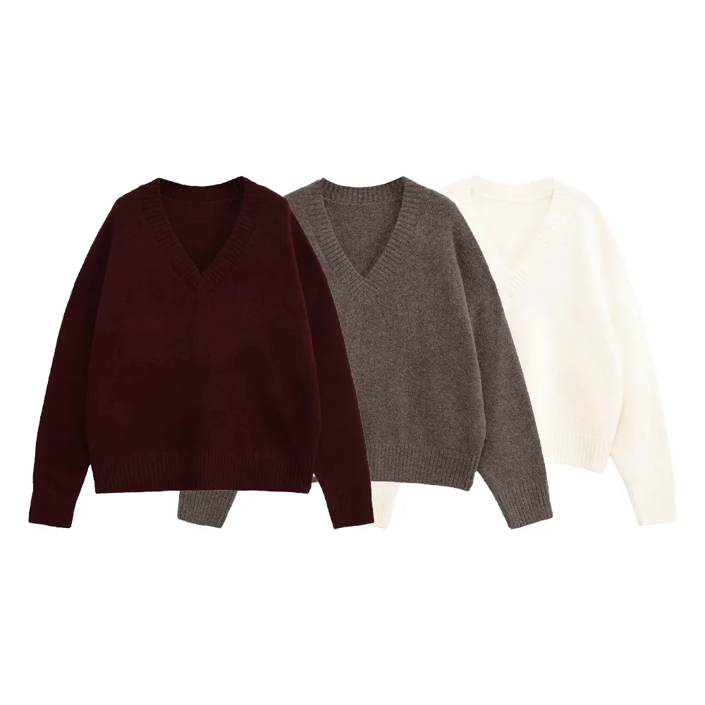 

soft V-neck long sleeved knitted sweater new women's clothing simple casual versatile loose sweater