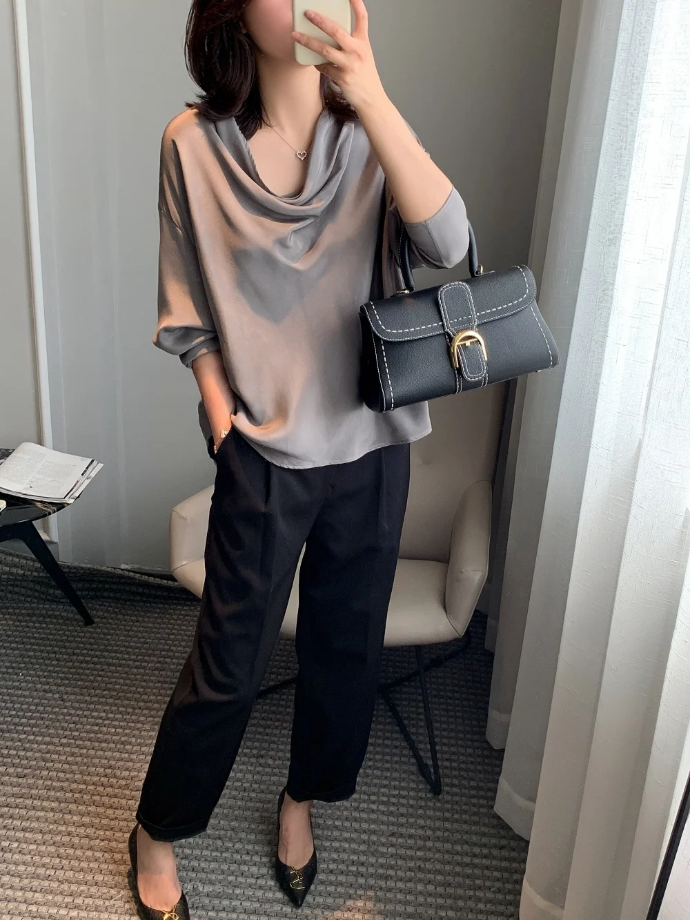 

Heavyweight 22 Mumie Silk Long Sve Scoop Ne Thin Summer Top for Women by Thoey Chen Straight Cut Commute Sle