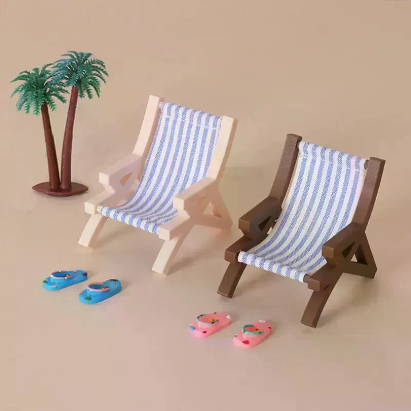 【Y】Mini Striped Beach Chair 1:12 Scale Dollhouse Furniture Foldable Deck Chair For Micro Landscape Photo Props