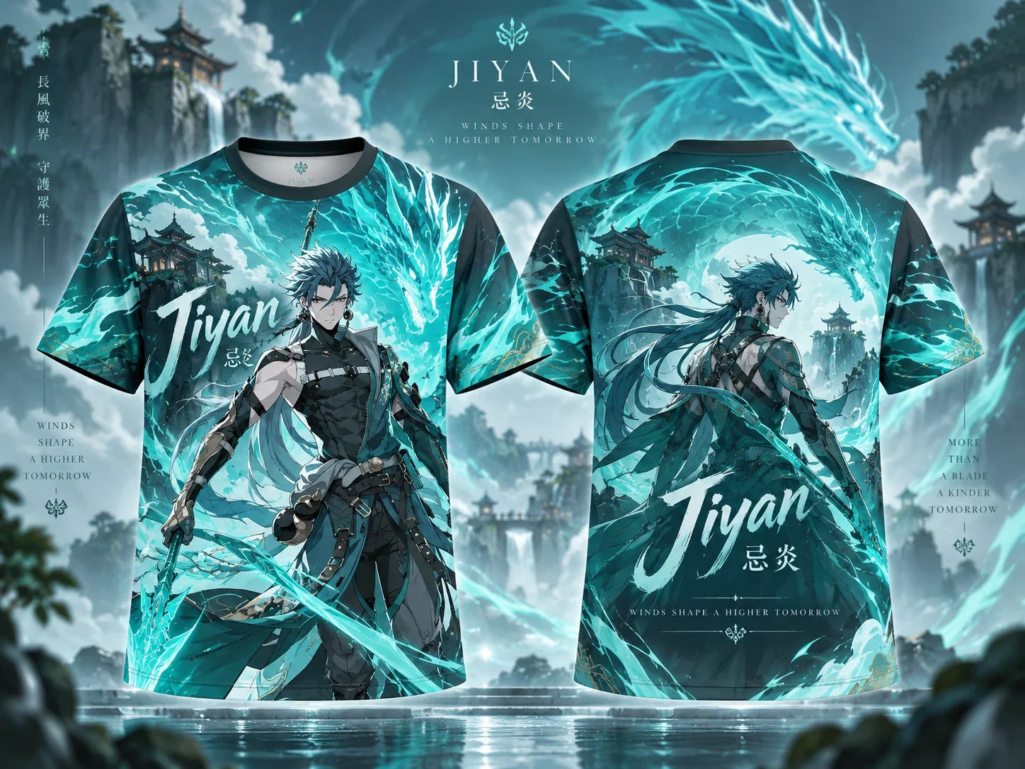2026 Jiyan Wuthering Waves T-shirt Y2K 3D Full Print Men Women Anime Ink Style Mountain Waterfall Short Sleeve Tops