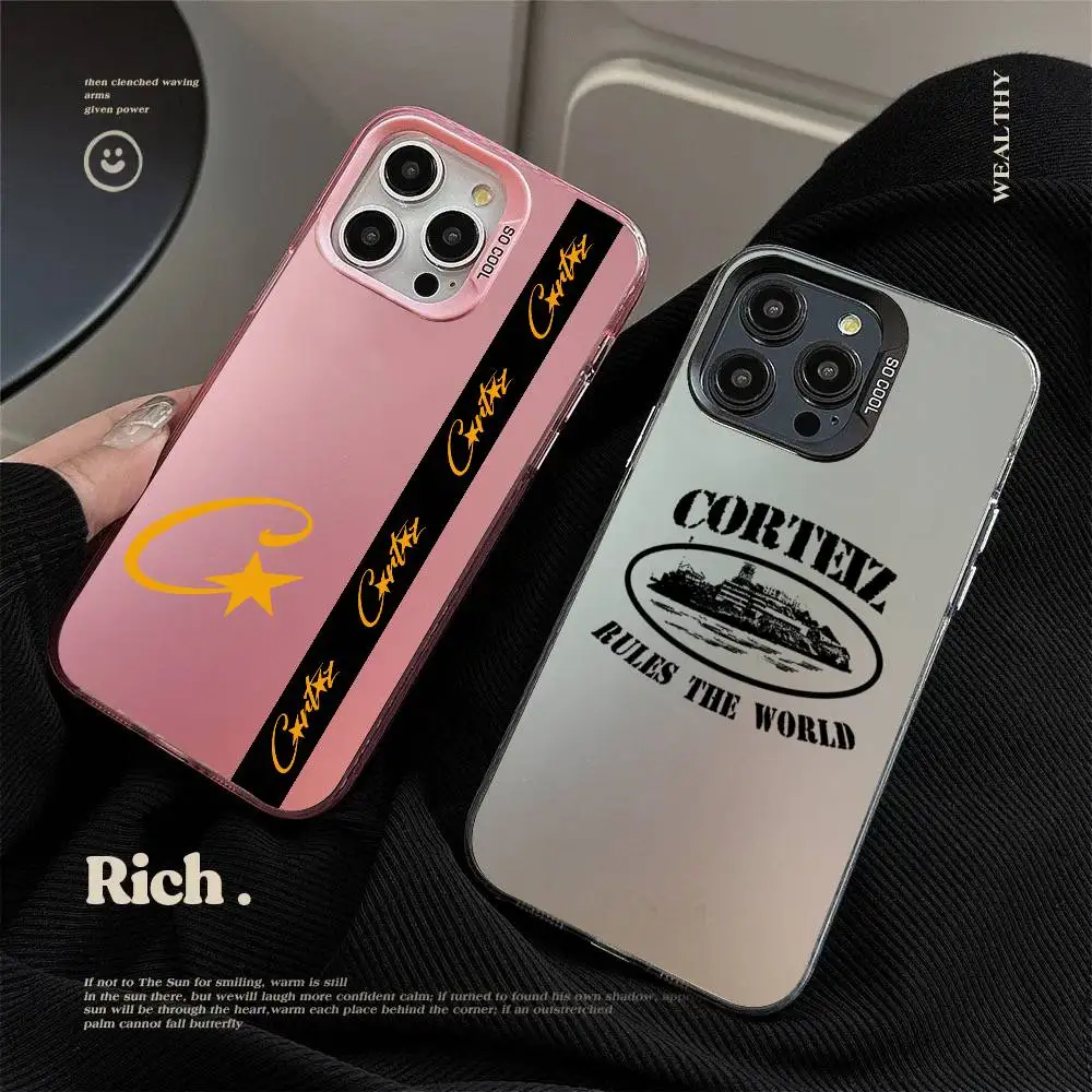 Funda para iPhone 17 16e 16 15 14 13 12 11 mini Pro Max X XR XSMAX 8 7 Air Plus The World-C-Corteizs Anticaída con Parte Trasera Mate