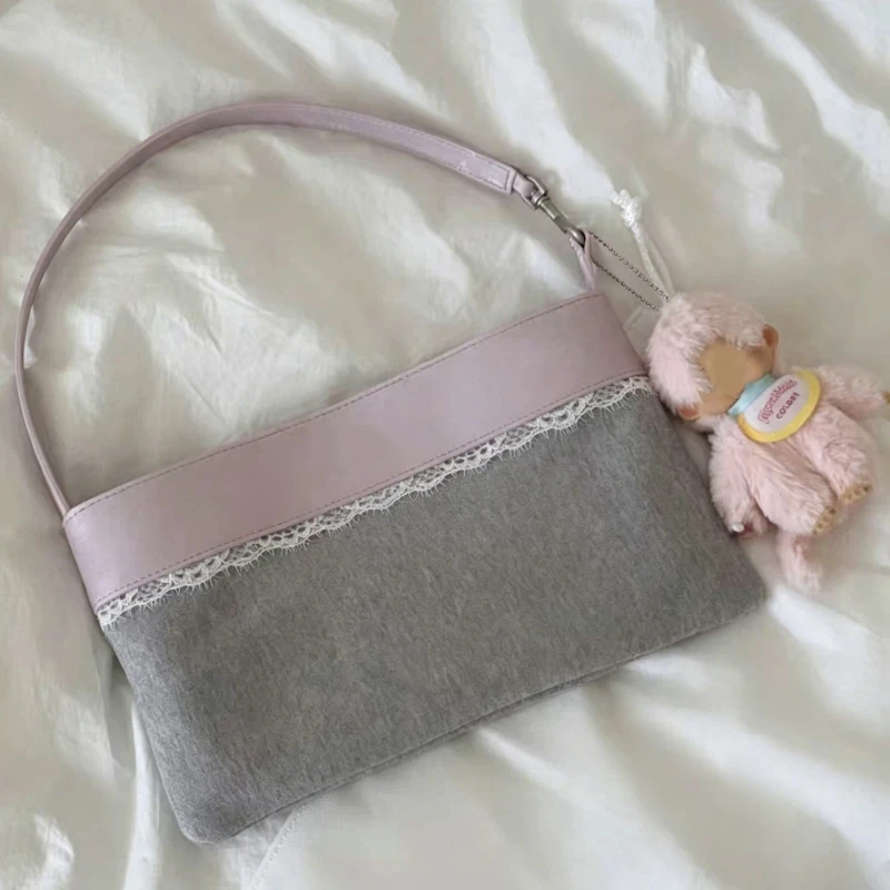 

Премиальная цветная сумка-клатч с кружевными вставками, прямоугольная сумка через плечо с кожаной отделкой из канваса, простая и стильная вместительная сумка-тоут на молнии