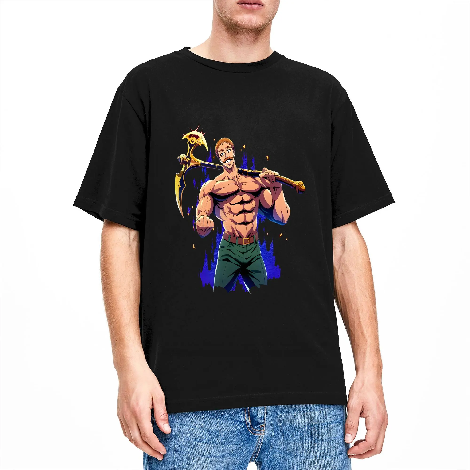 Men Anime Escanor Stronger Man T Shirts  Cotton Clothing Fashion Short Sleeve Crew Neck Tee Shirt Graphic Printed T-Shirts