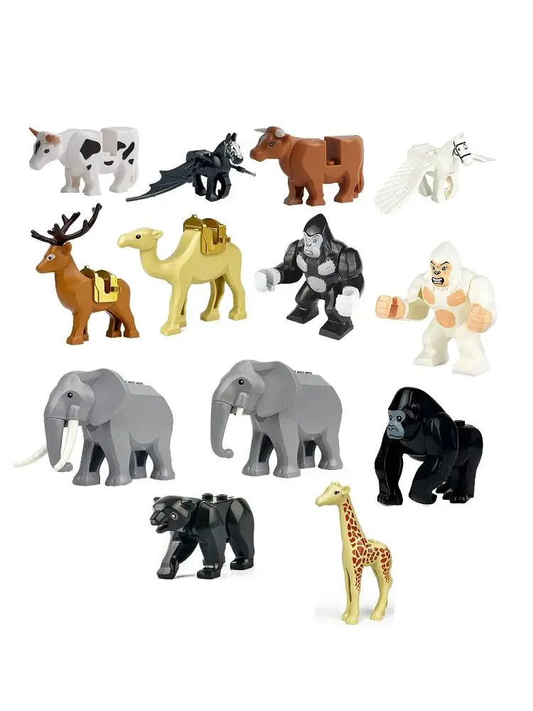Le Zoo animaux africains éléphants chameau cerf girafe gorille cheval tigre blocs de construction Mini figurine briques jouets enfants cadeau