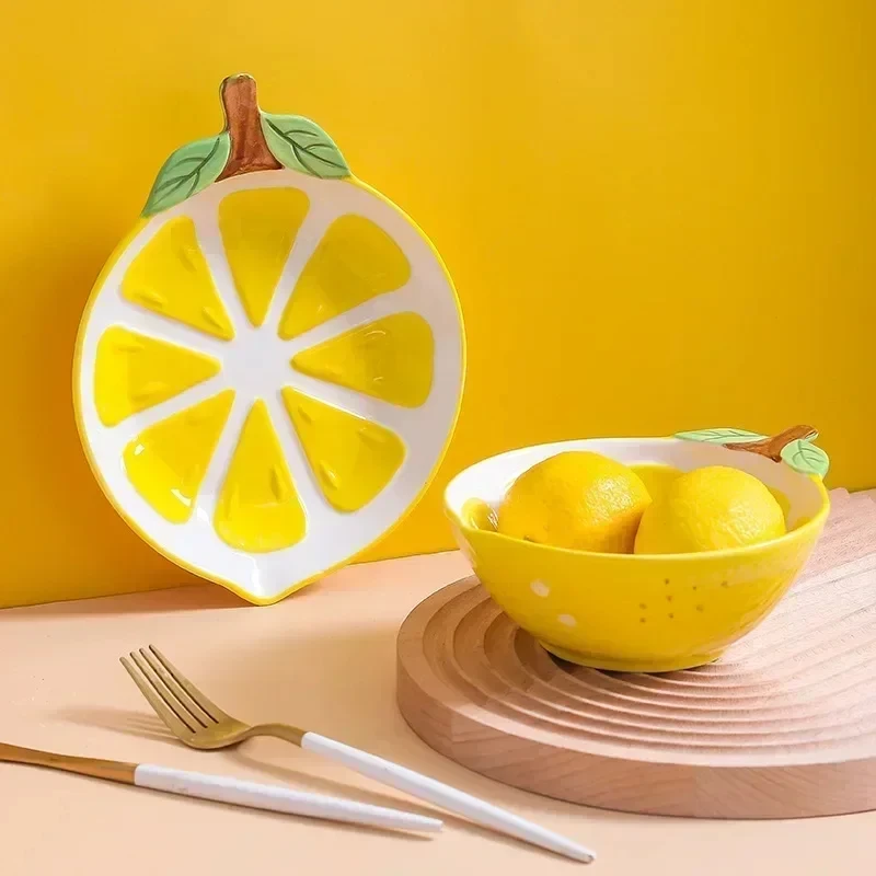 1Pcs Cute Bowl Ceramic Bowl Fruit Shape Bowl Plate Pineapple Strawberry Lemon Cartoon Tableware Kitchen Gadgets