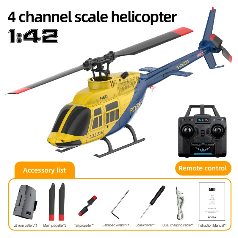 

A60 масштаб 1/42 4CH однороторный без элеронов реалистичный вертолет BELL 206, удержание высоты, оптический поток, радиоуправляемая игрушечная модель для фанатов