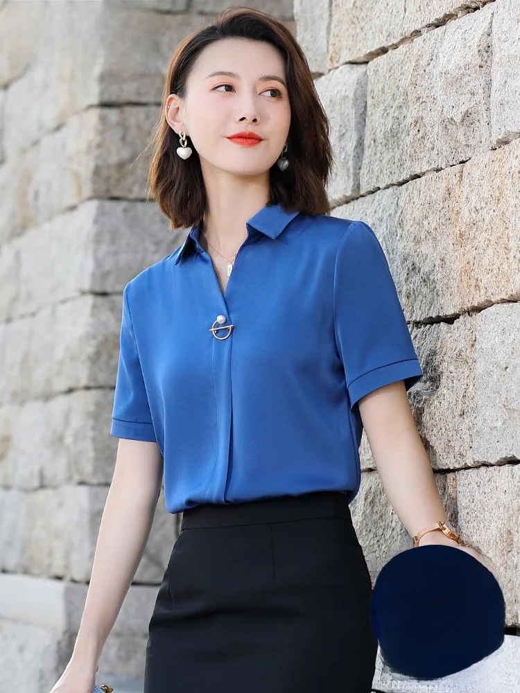 Thin Chiffon Short Sleeve V-Neck Shirt Women's Business Fashion Spring Summer Office Workwear Skirt Set Elegant Ladylike