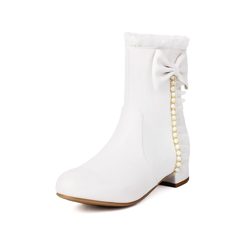 

Women Fashion Round Headed Lace Coarse Heel Short Boots Retro Cheongsam Dress Bridal Shoes Cute Role Playing Women Shoes 99-9