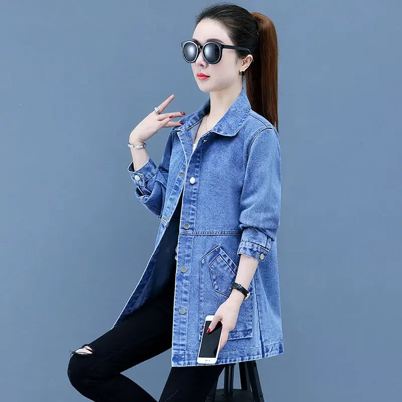 Chaqueta vaquera adelgazante de longitud media para mujer, ropa versátil a la moda para mujer, nuevo estilo Primavera/otoño 2023