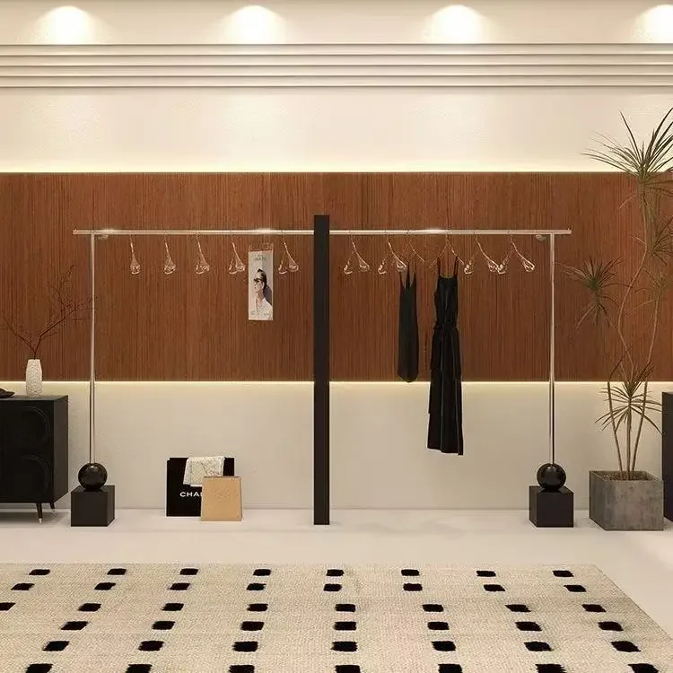 Clothing store display rack Stainless steel black wall hanger Buyer's special clothes display rack Women's clothing store shelf