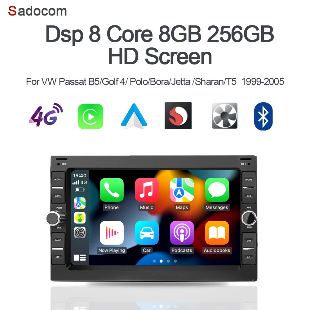 CarPlay 7'' Android 14.0 Car Player 8+128G rom Radio car radio For VW Passat B5 MK4 Jetta Golf Polo Bora Multimedia Radio 2 din