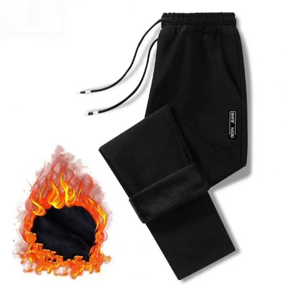 

Men Fleece Sweatpants Men Casual Winter Pants Thickened Fleece Lining Sport Pants Men's Winter Elastic Waist Drawstring
