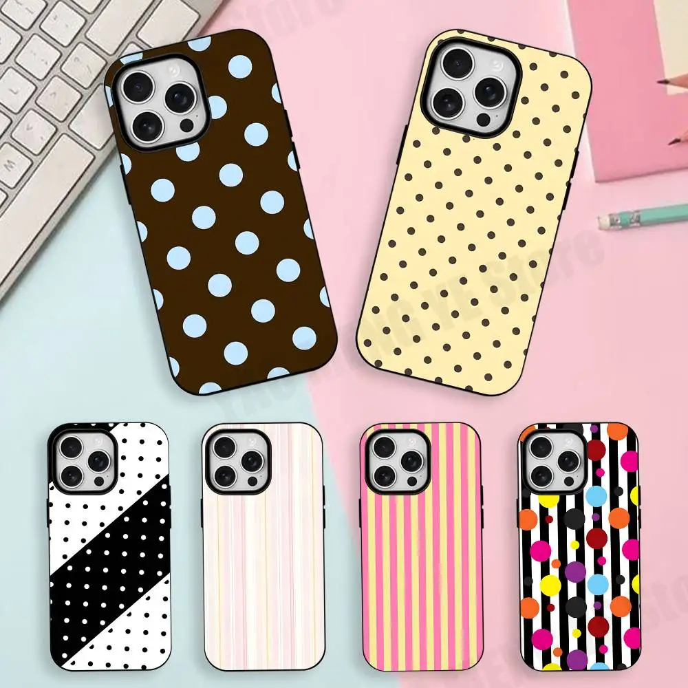 Retro Trend Striped Polka Dots Silicone Soft Case For iPhone 18 17 16 15 14 13 12 11 Pro Max For Magnetic Shell Frosted Cover