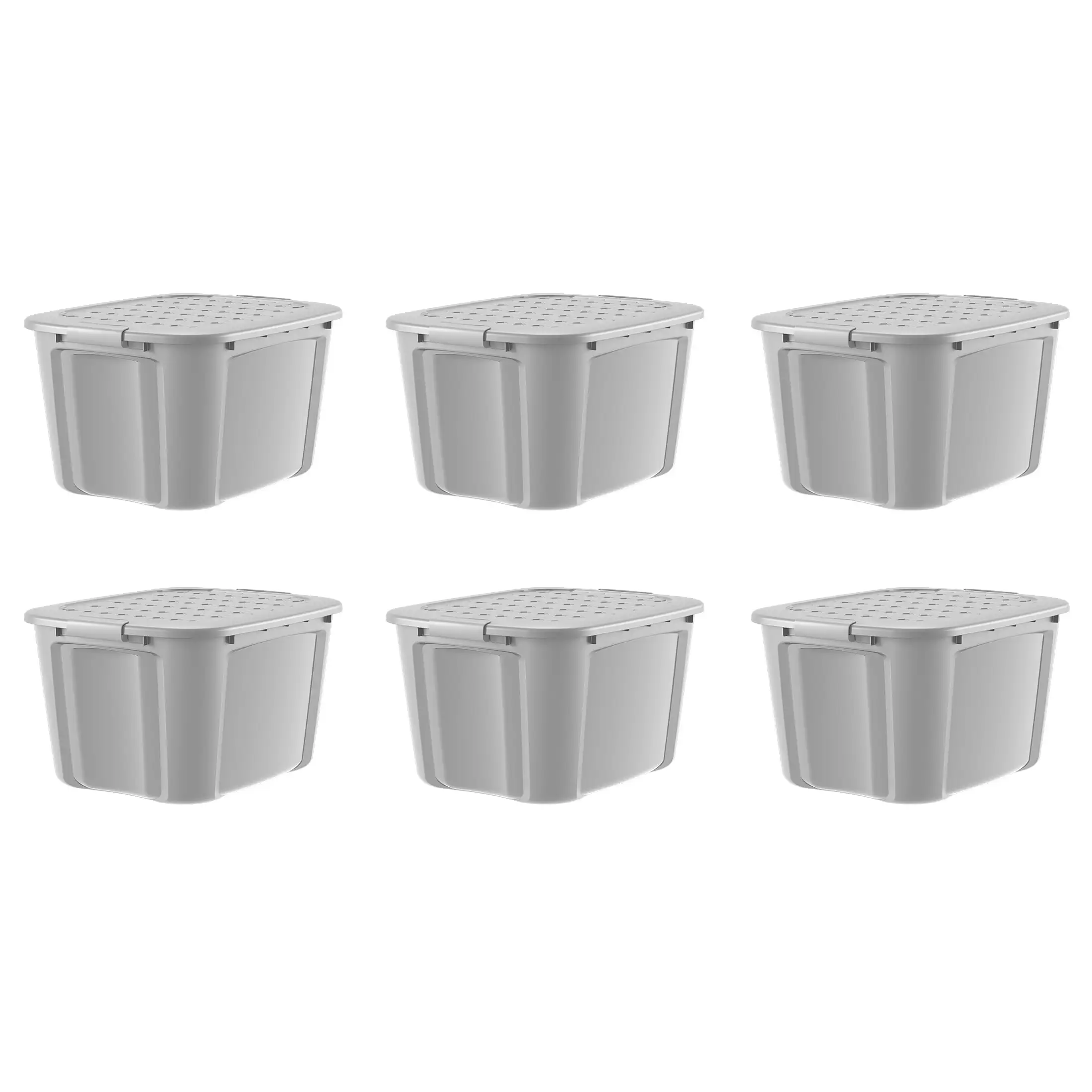 

6-Pack 20 Gallon Latching Lid Opaque Plastic Stacking Storage Container Box with Lids & Ergonomic Locks