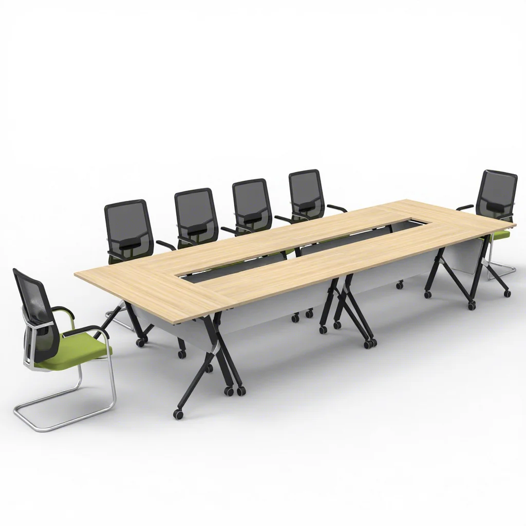 QS-TD01 Melamine Laminated Board Mobile Flip up Foldable Training Table