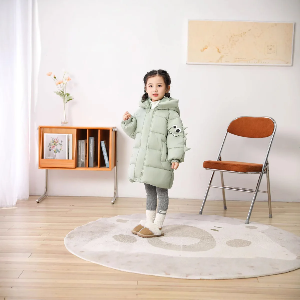 Thick Long Girl Clothing Zipper Children's Winter Down Jackets for Boy Hooped Dinosaur Outerwear and Coats Girls' Padded Coat