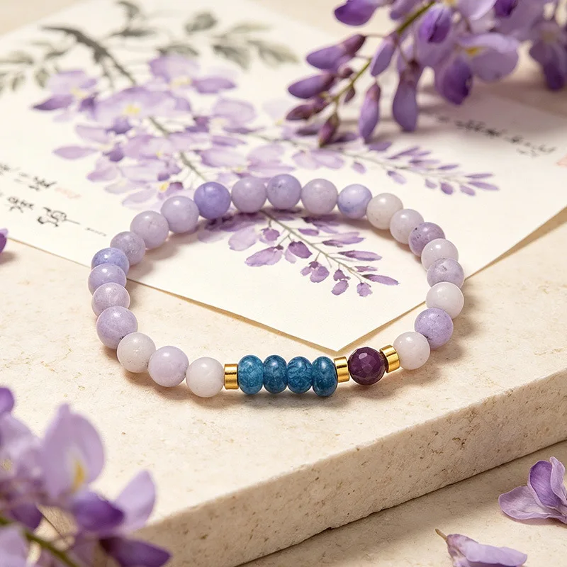 New Chinese Style Ins Gradient Purple Blue Beaded Bracelet Natural Amethyst Stone Bracelet Fashion Aesthetic Handmade Jewelry Gi