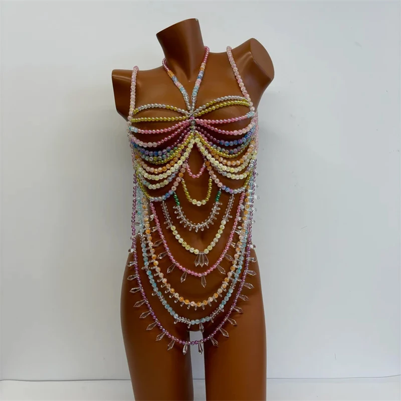 Damen-Oberteile Perlenbesetztes Bralette Festival-Weste Club-Bikini-BH-Top Perlen-Bustier Strandkleidung Lingerie Damen-Rave-Kleidung Tanktops – Detail 8