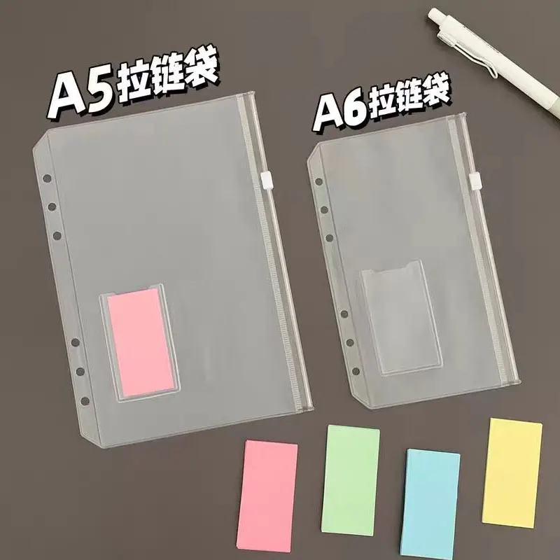 10pcs A5/A6 6 Holes File Holder Transparent PVC Loose Leaf Budget Binder Pouch Insertable Tags Storage Document Bag Organizer