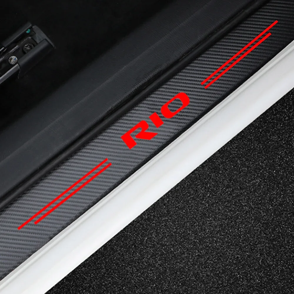 Car Door Threshold Decals Carbon Fiber Stickers for KIA RIO Emblem Trunk Sill Trim Stickers Protective Film Accessories