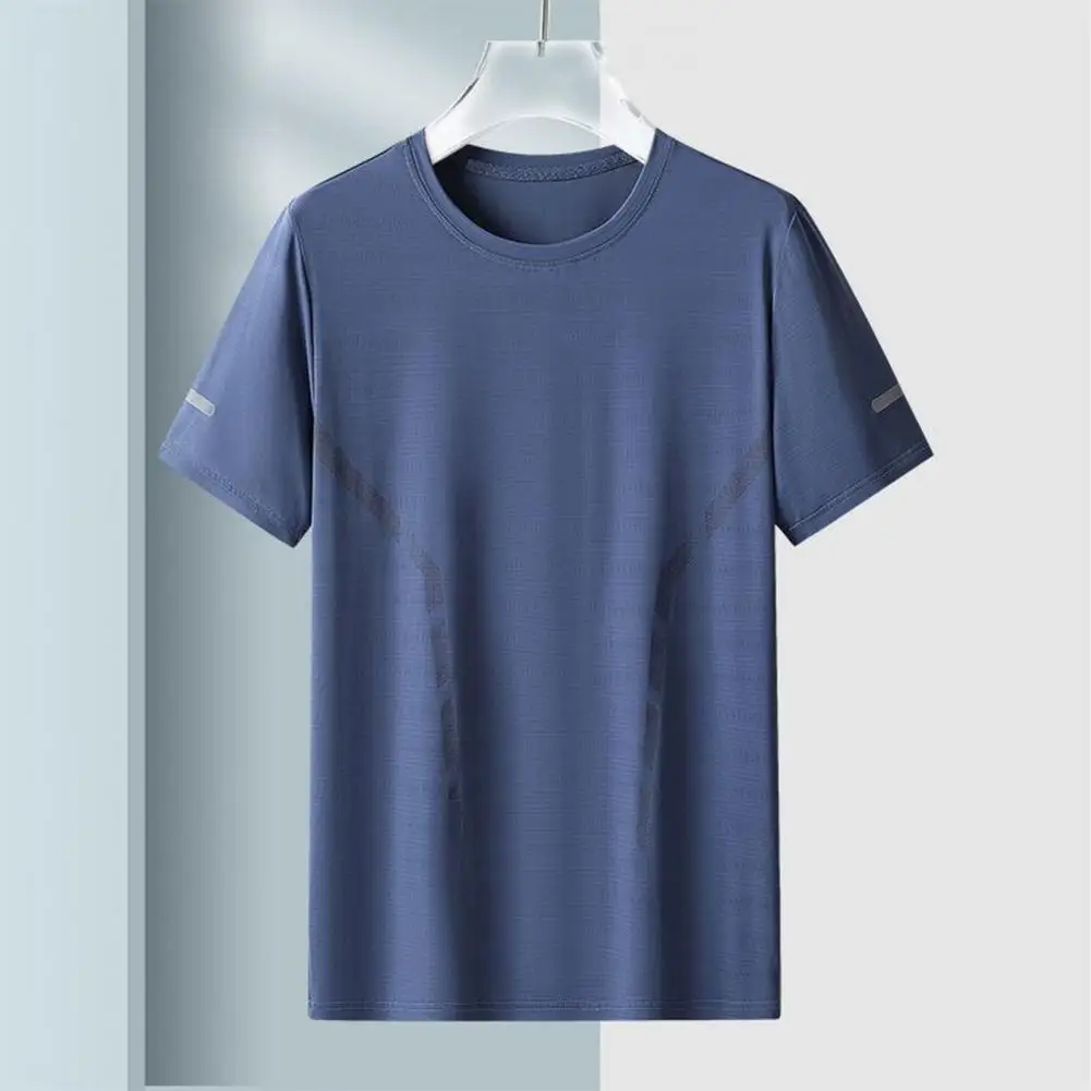 

2025 Summer Men T-shirt Ice Silk Round Neck Loose Pure Color Short Sleeve Sports Top Casual Sport Fitness Round Neck Tee