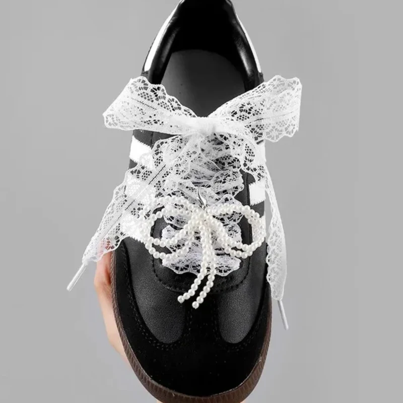 Fancy Lace 2.9CM Width Flat Shoelace for Sneakers Shoelaces for Women Casual Shoes Black White Shoe Laces Accessorices