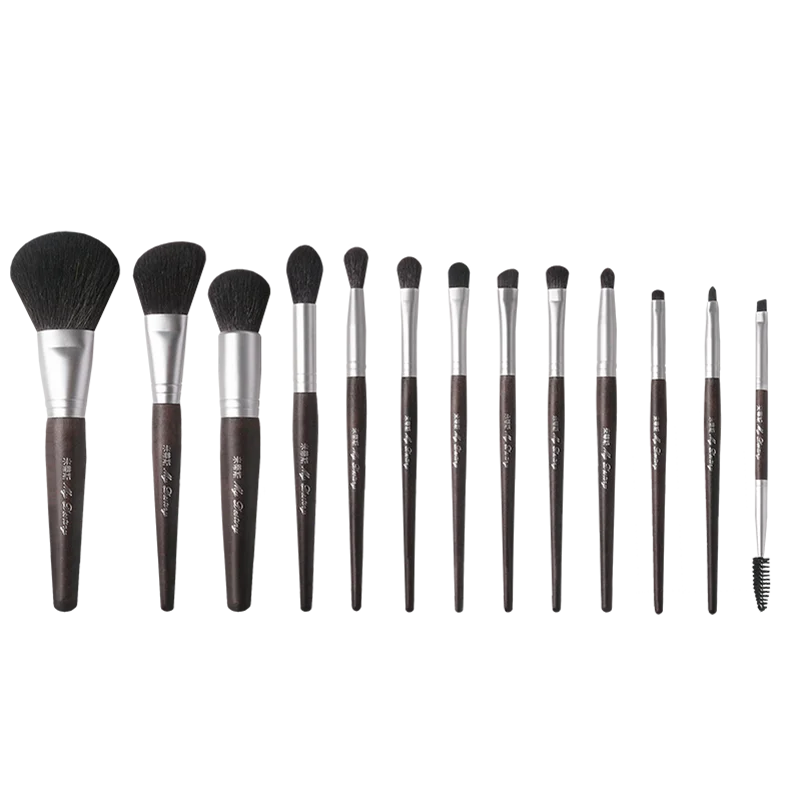 Custom Makeup Brushes Logo Private Label Natural Hair Aluminium Ebony Handle 13 Pcs Black Charm Series Makeup Brush Set