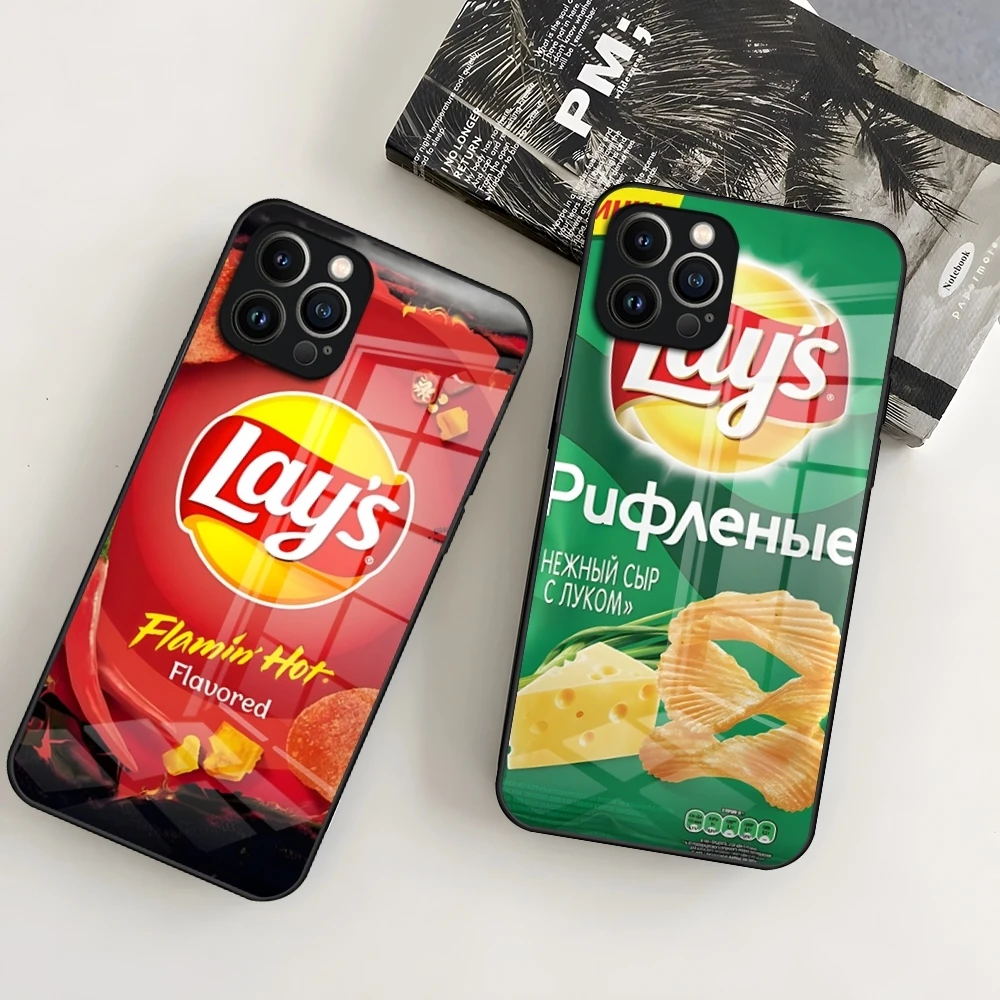 Snack Food Potato L-Lay S Phone Case for iPhone 15 Pro 14 13 12 11 Mini X XS XR Max 6 8 Plus SE 2020 Glass Design Cove