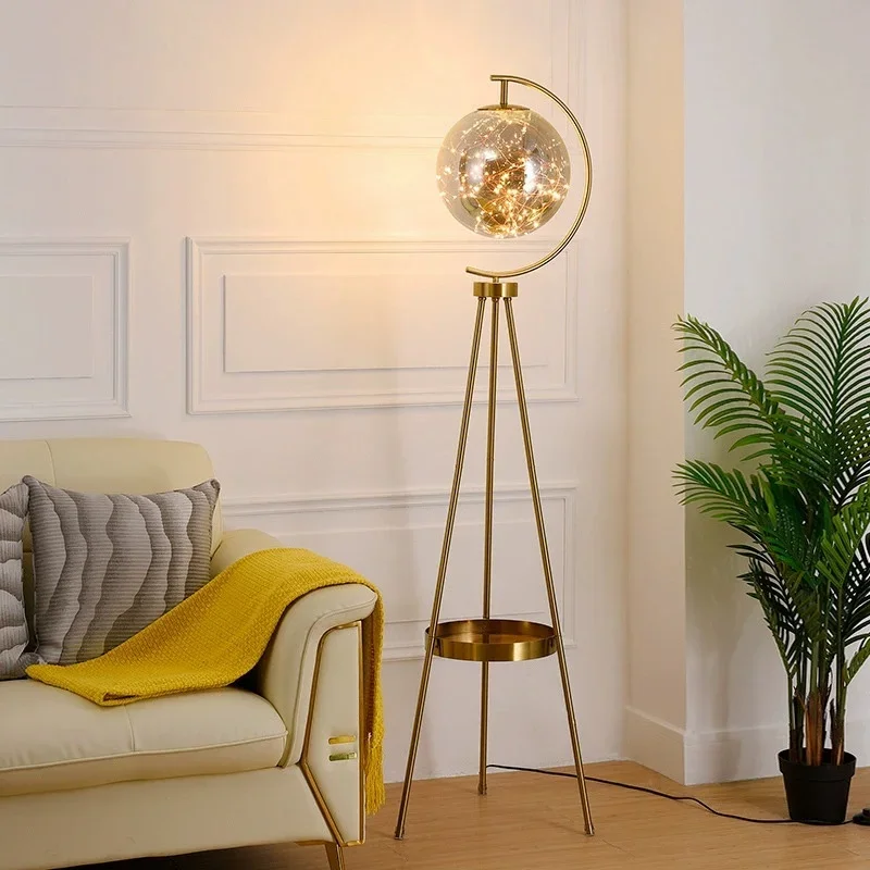 

Nordic Luxury Led Floor Lamp Living Room Bedroom Bedhead Study Creative Glass Ball Tripod Storage Stand Sofa Atmosphere Light