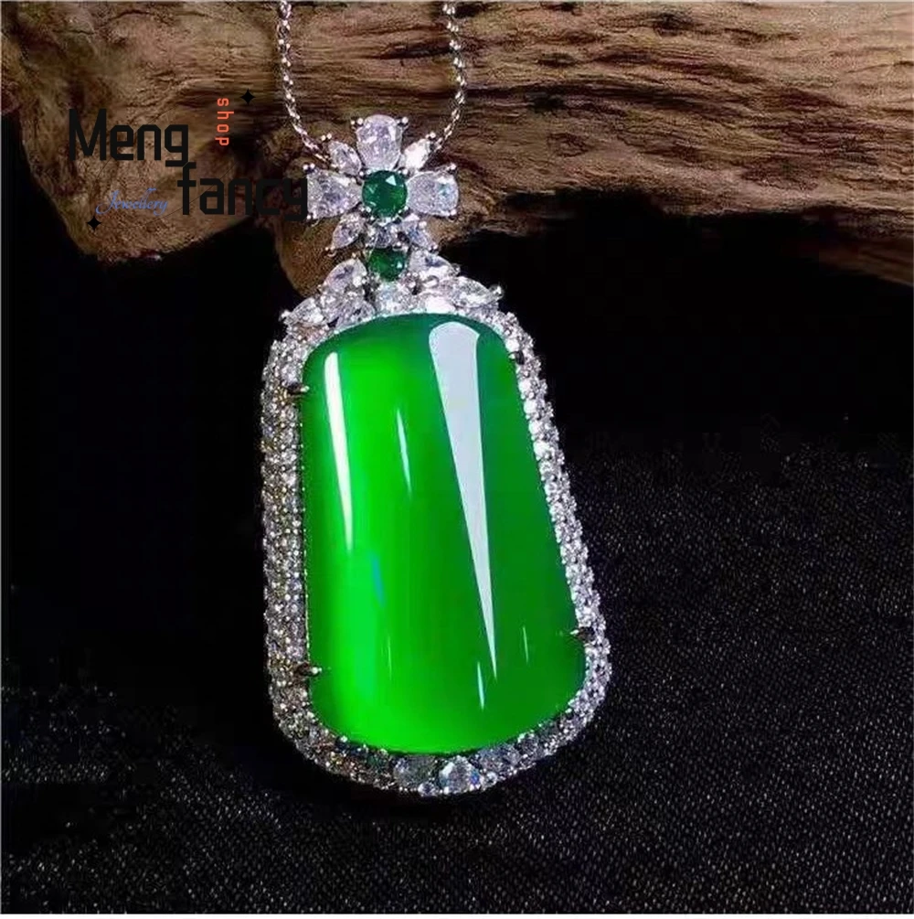 

A Silver-Plated Ice Variety Pendant Inlaid With Green Chalcedony, A Grand Style, And A Green Chalcedony Jade Pendant Exquisite