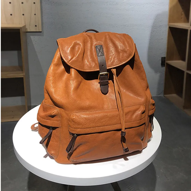 High-quality natural genuine leather men women backpack outdoor travel luxury vintage real cowhide large-capacity laptop bookbag