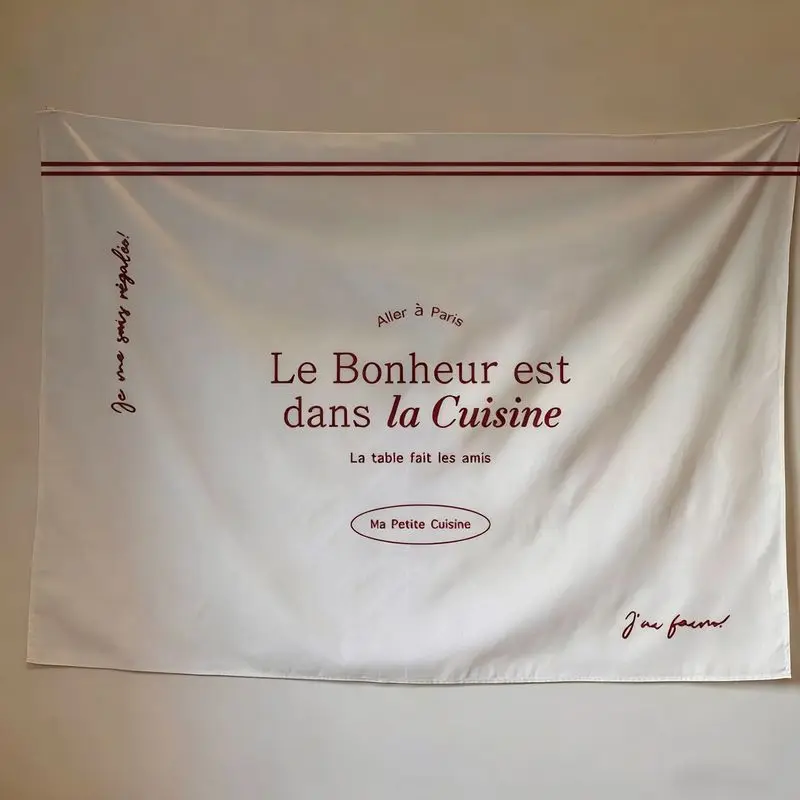 VIKAMA Paris Kitchen Quote Tapestry French Vintage Wall Hanging Aesthetic Living Room Cafe Decor Soft Polyester Backdrop