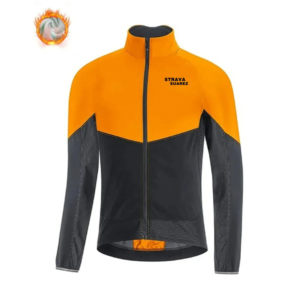 STRAVA SUAREZ Winter Thermal Fleece Jacket Men Long Sleeve Sport Wool Jersey Bicycle Cycle Printed Uniform Road Ciclismo Hombre