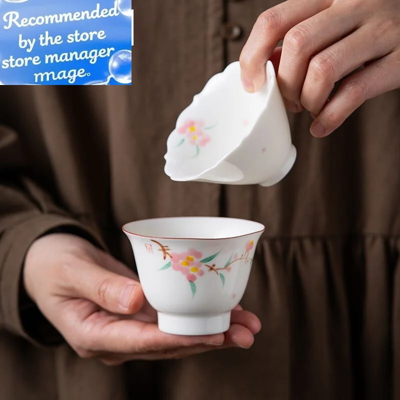 

White Porcelain Handmade Master Cup Household Hand-painted Flower Mouth Teacup Luxury Cute Cup Smelling Cup Tableware Crafts