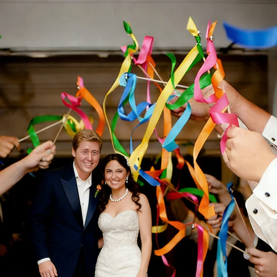 10Pcs/Set Twirling Wands Ribbon Wedding Party Favor Sticks with Bell Bride Groom