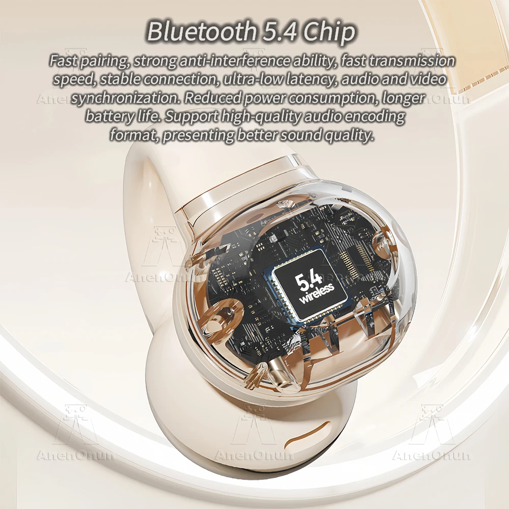 TWS Earbuds Ear Clip Bluetooth 5.4 Earphones 28H Playtime ENC Noise Cancelling IPX4 Waterproof Handsfree for iOS/Android - Black