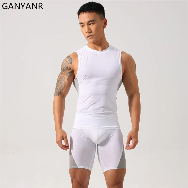 GANYANR-Conjunto de treino para homens, roupas esportivas, shorts de ioga, leggings, moletom, terno de ginástica, futebol, basquete, futebol, calças justas