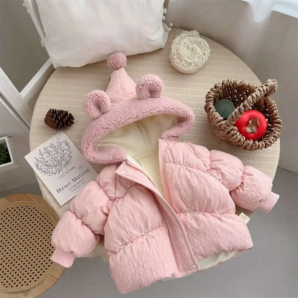 

Baby Girl Winter Coat Korean Version Children's Hooded Jacket With Cotton Insulation and Plush Cotton Jacket