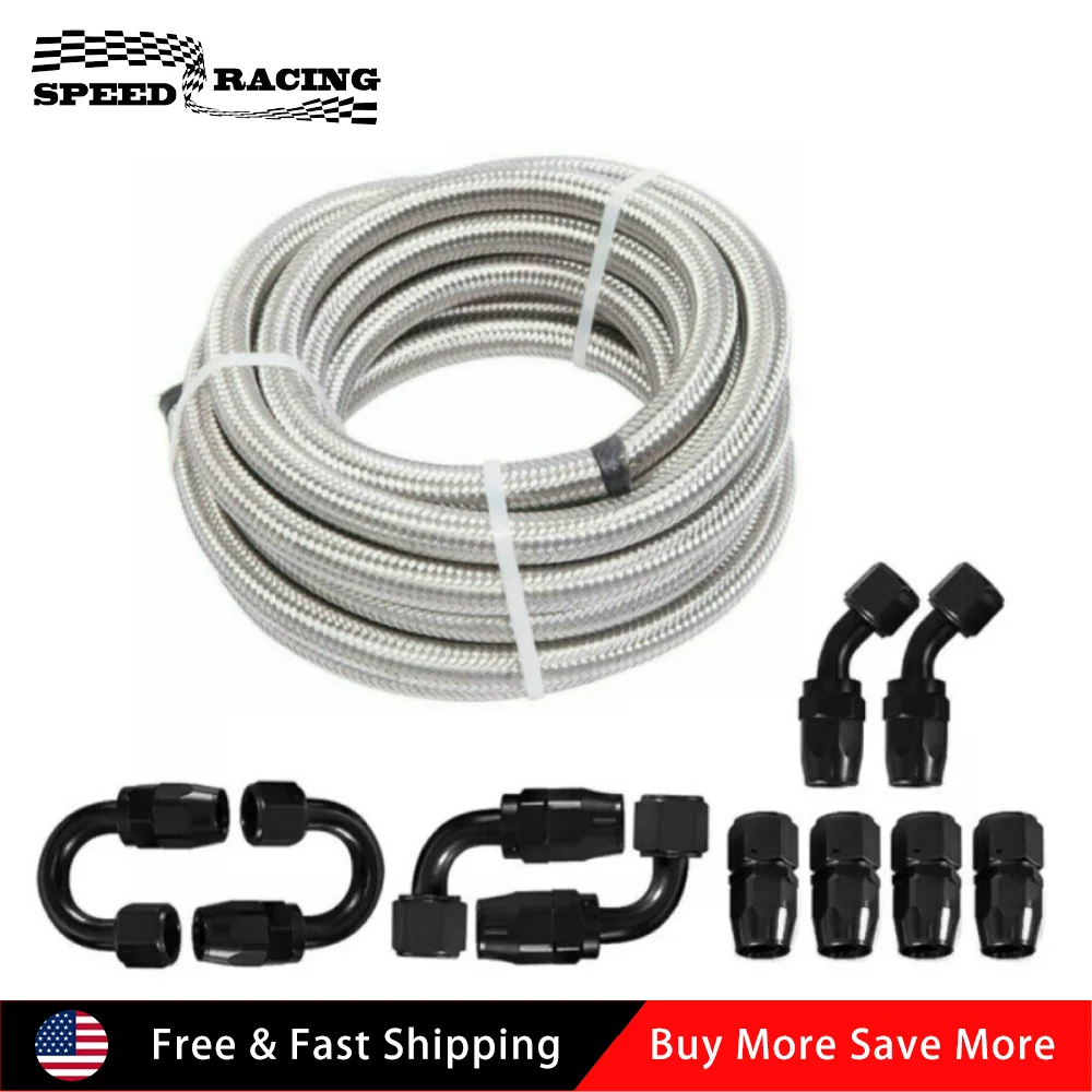 

Universal AN10 20FT Stainless Steel Nylon Braided Oil Fuel Line Swivel Hose End Kit with 10pcs Swivel Fuel Hose Fitting Adapter