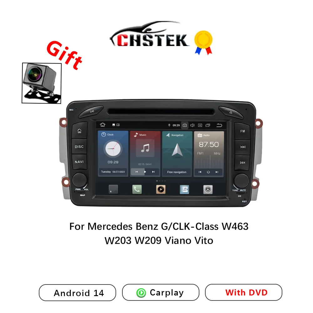 CHSTEK Car Radio Carplay DVD For Mercedes Benz C/G-Class W203 W209 W463 W639 CLK Viano Android 14 Navigation Bluetooth WIFI 4G