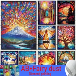 Scenery Mountain River Flower DIY Hand Full 120 Colors AB Fairy Dust Diamond Painting Mosaic Embroidery Wall Art Kids Bedroom