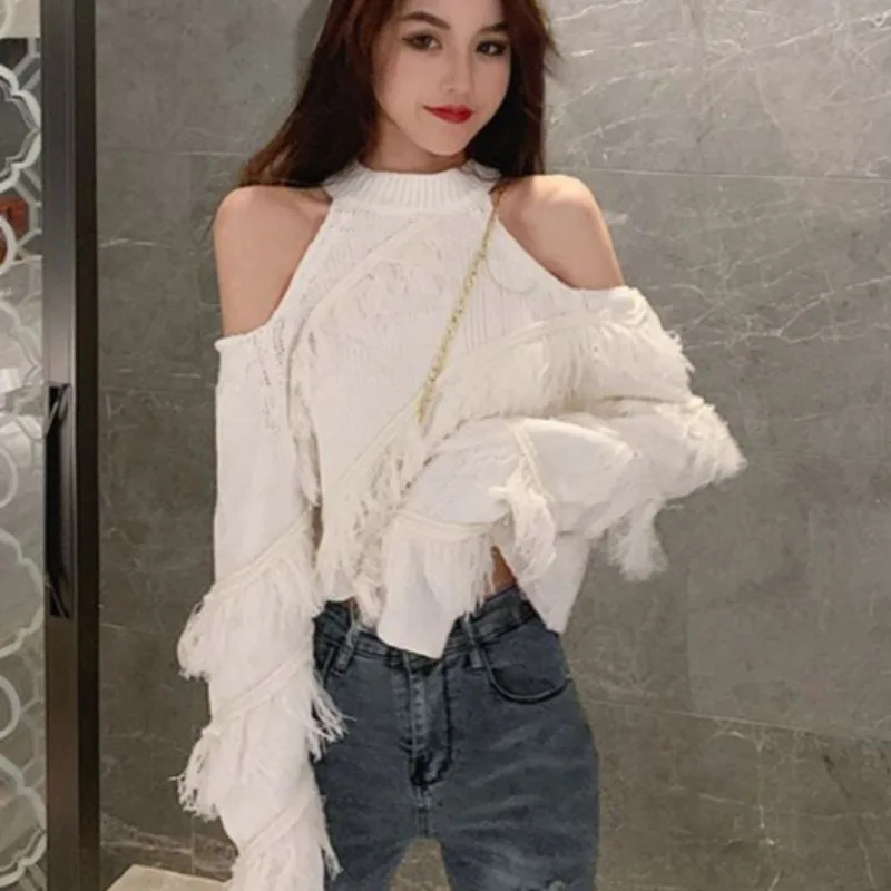 Off Shoulder Pullovers for Women All-match Solid Spring Autumn Clothing Fashion Ins High Street Knitted Soft Warm Popular Simple