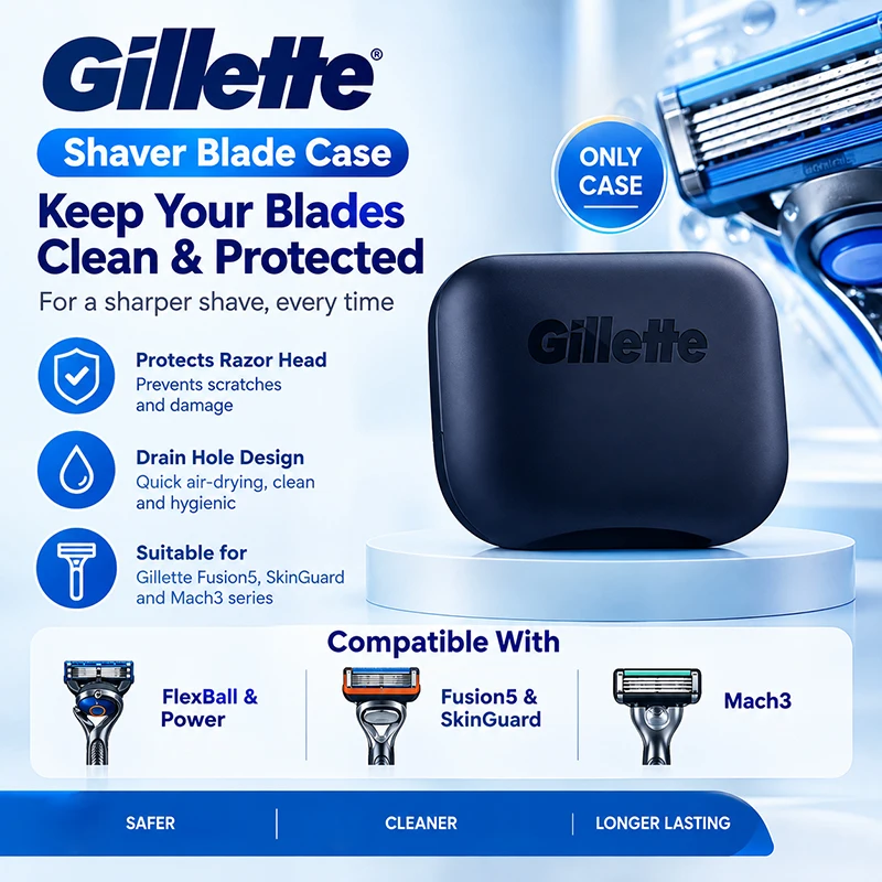 Gillette Razor Blade Travel Case Portable Compact Drain Holes Hygienic Shaver Head Protector for Mach3 Fusion5 ProGlide FlexBall